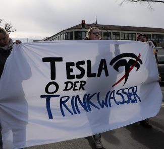 Demonstration against the Tesla Gigafactory Grünheide on February 22, 2020 in Erkner.