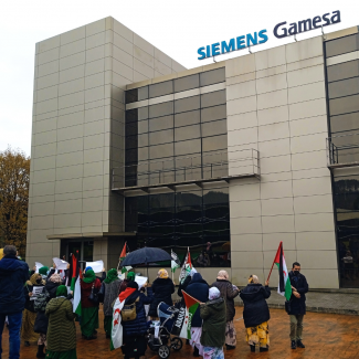 Saharawis demonstrated against Siemens Gamesa PHOTO Western Sahara Resource Watch & Western Sahara Is Not For Sale